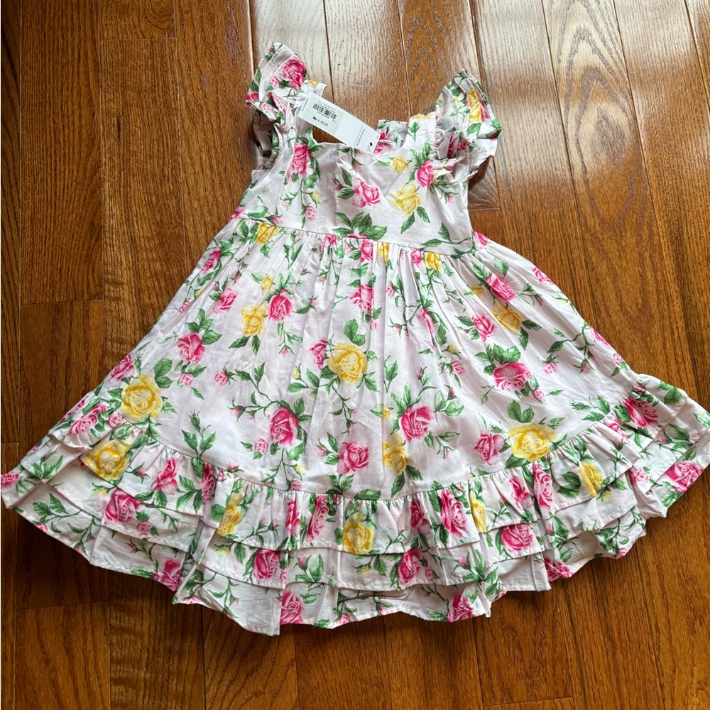 White and Pink Tiered Sundress with Flutter Sleeves for Casual or Formal